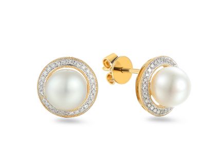 Orecchini a perla con diamanti 0,150 ct