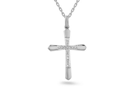 Pendente a croce in oro bianco con diamanti 0,050 ct