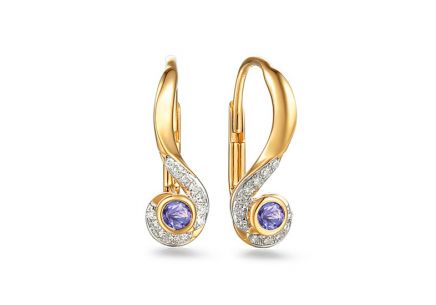 Orecchini con diamanti taglio brillante 0,080 ct e tanzanite
