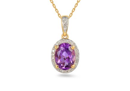 Pendente in oro con ametista e diamanti taglio brillante 0,090 ct