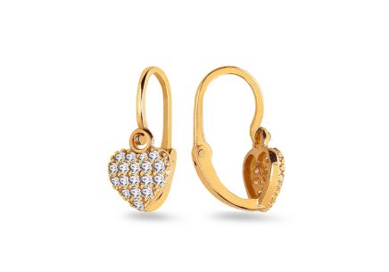 Orecchini in oro per bambini Cuori con zirconi