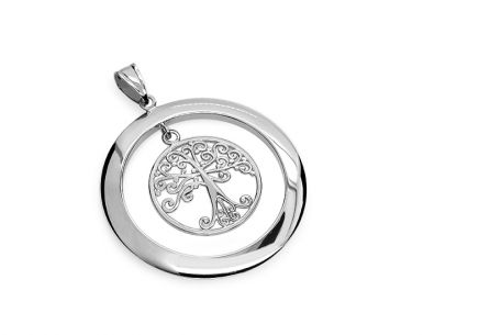 Ciondolo rotondo in oro bianco con albero della vita