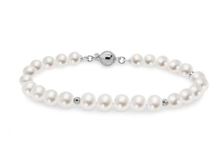Bracciale decorato con perle bianche e argento