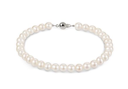 Bracciale di perle unico con argento, 6 mm