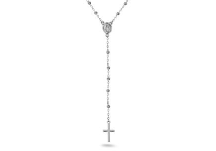 Collana rosario bianco lucido con grani incisi, 9K