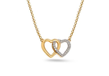 Collana in oro con cuori e diamanti 0,060 carati