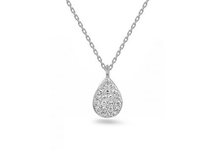 Pendente a goccia in oro bianco brillante con catena libera 0,060 ct
