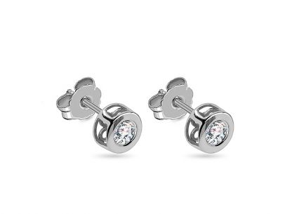 Orecchini a bottone con diamanti in oro bianco 0,1340 ct