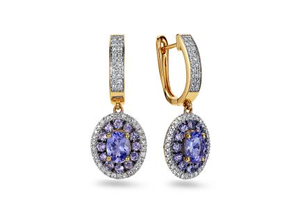 Orecchini in oro con diamanti e tanzanite 0,620 ct