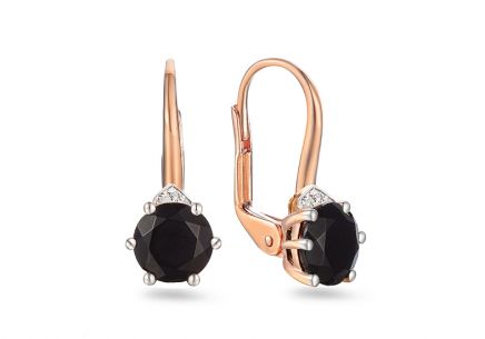 Orecchini in oro rosa con agata nera e diamanti 0,010 ct