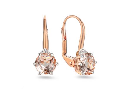 Orecchini in oro rosa con morganite e diamanti 0,010 ct