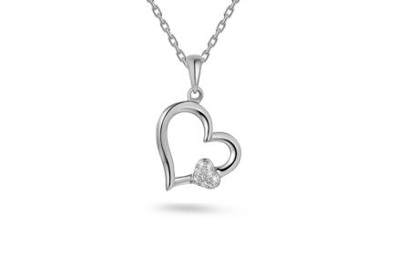 Pendente a cuore con diamante taglio brillante in oro bianco 0,020 carati
