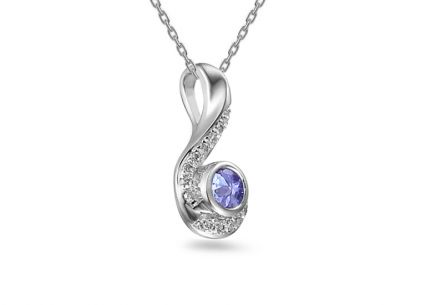 Pendente in oro bianco con diamante da 0,040 ct con tanzanite