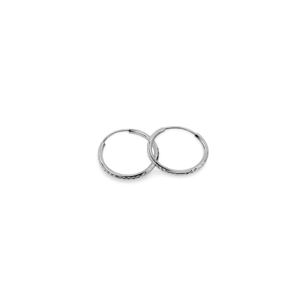 Orecchini circolari con disegno battuto 2 cm, oro bianco, 14K
