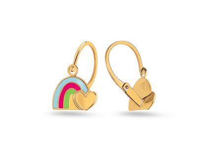 Orecchini per bambini in oro Arcobaleno e cuore