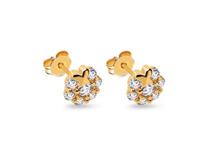 Orecchini a perno in oro Fiori con papillon e zirconi